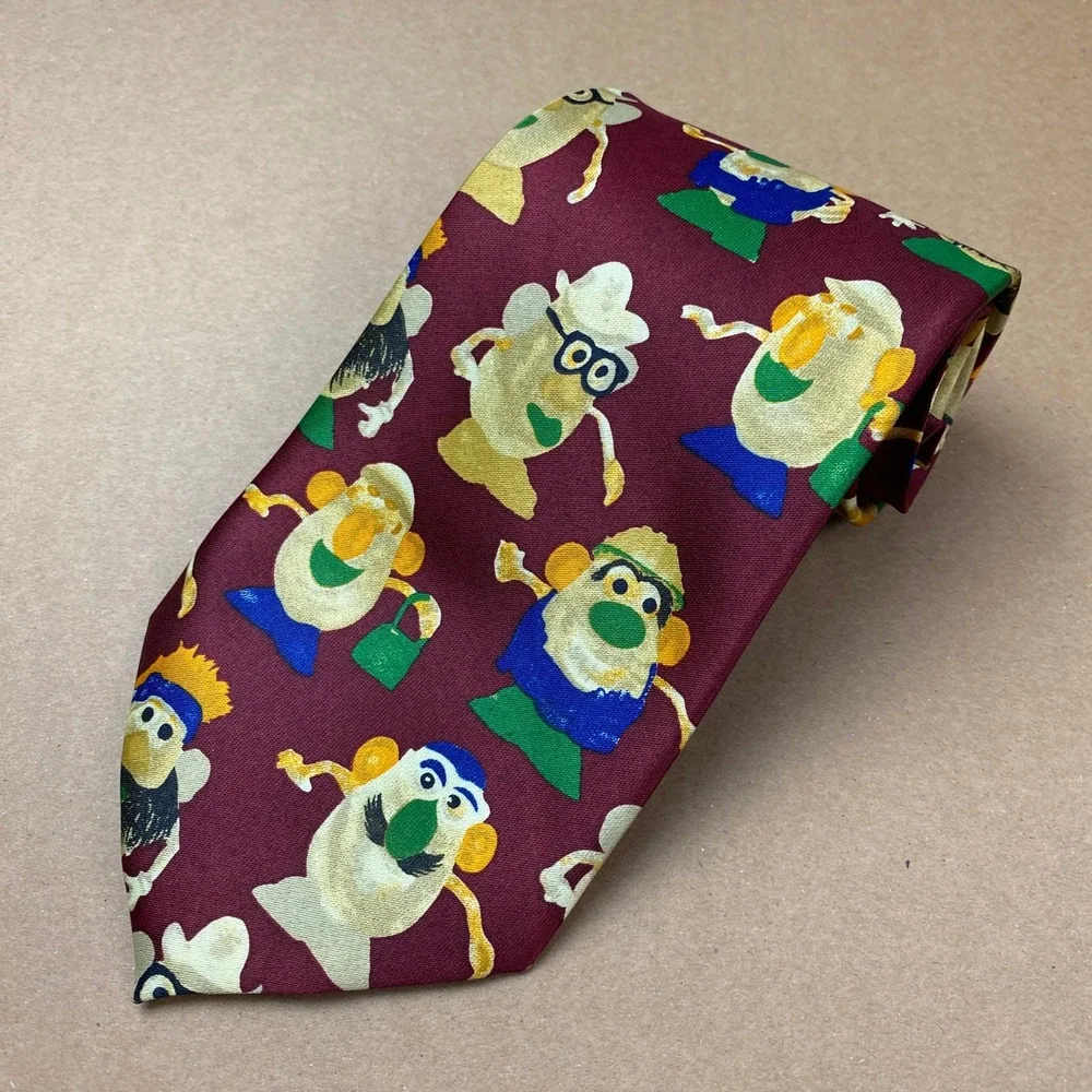 VTG Rene Chagal Mr Potato Head Novelty Tie Mens OS Burgundy 90s Toycore Handmade